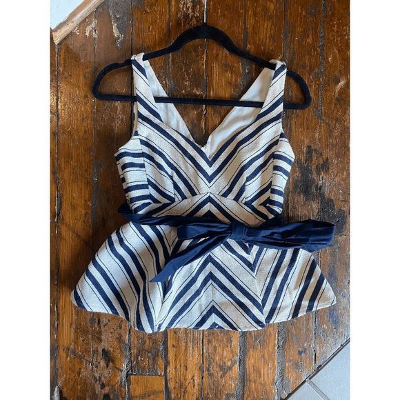 Anthropologie Maeve Mitered Striped Sweetheart Tank Top Bow Navy Size 4, MP $118 - Picture 5 of 10